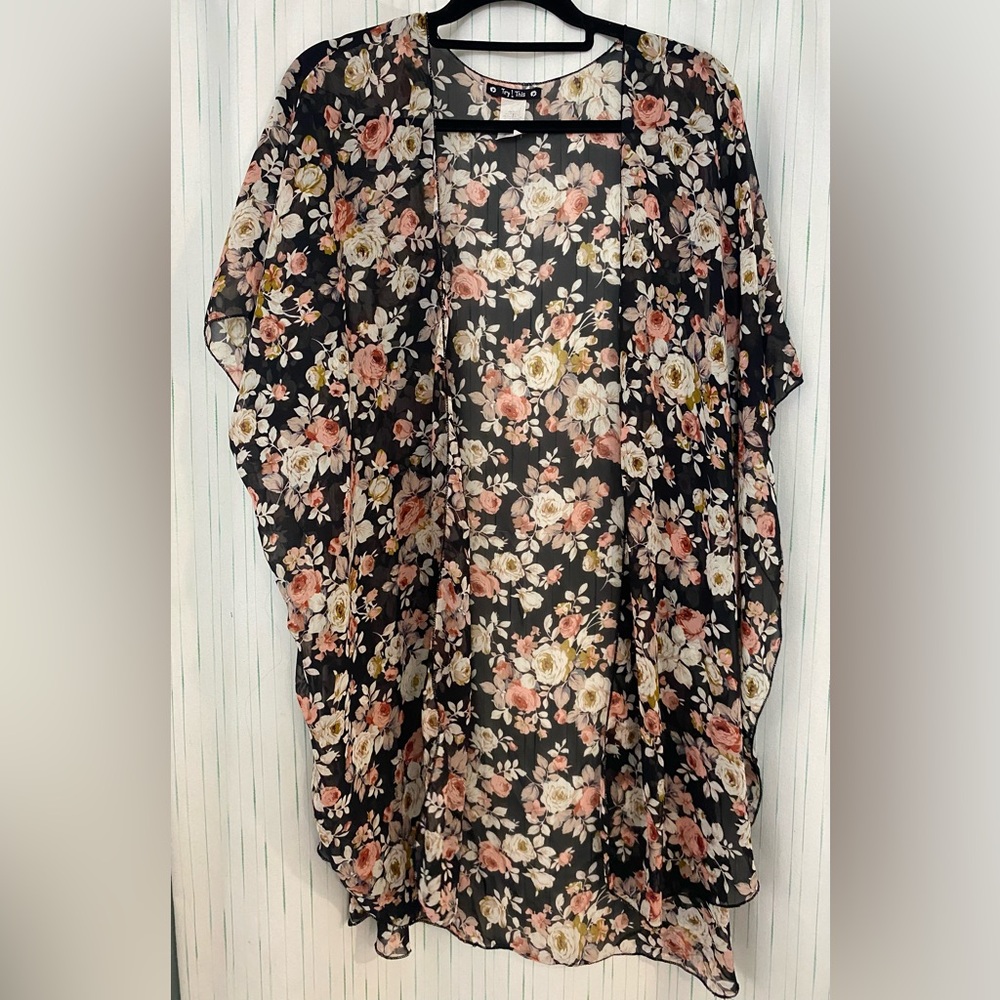 Floral Black Kimono Top